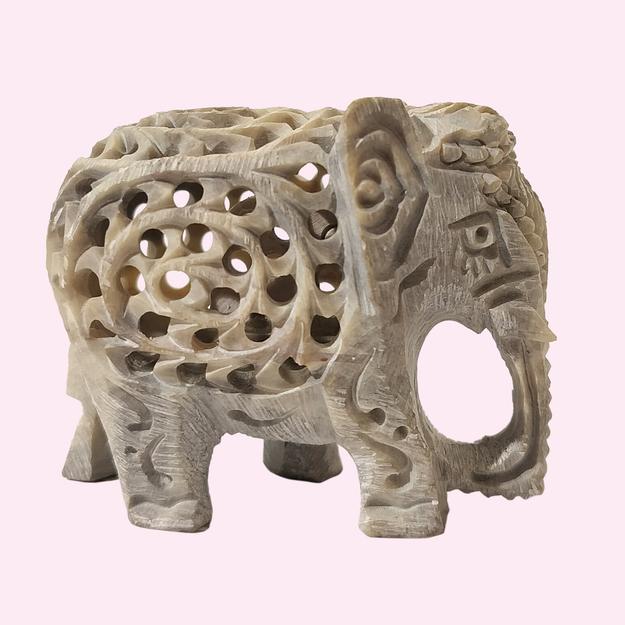 Softstone Elephant with Undercut Work 2.5 in