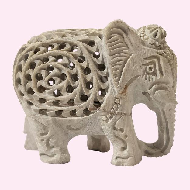 Softstone Elephant with Undercut Work 3 in