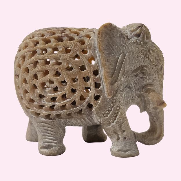 Softstone Elephant with Undercut Work 3.5 in