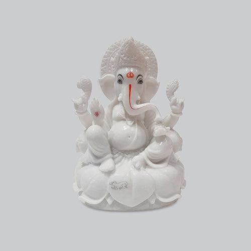 Marble Ganesha Sitting on Lotus 12 in