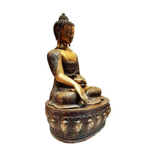 Brass Sitting Buddha on Base 20 in