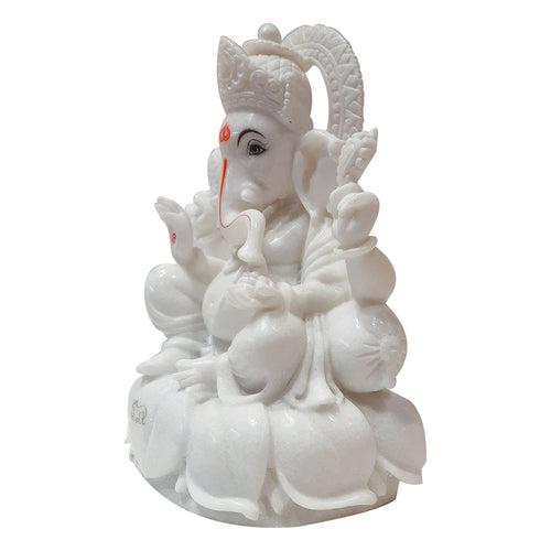 Marble Ganesha Sitting on Lotus 12 in