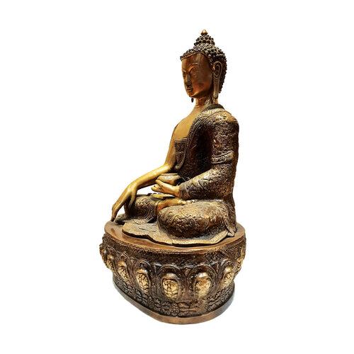 Brass Sitting Buddha on Base 20 in