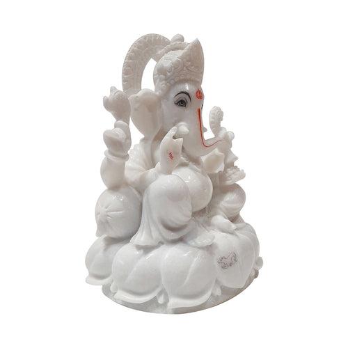 Marble Ganesha Sitting on Lotus 12 in