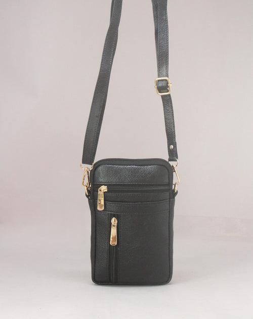 Rank Mini  Genuine Leather Black Sling Bag