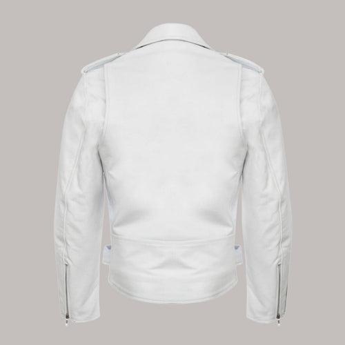 Men's Stylish Casual White Leather Biker Jacket