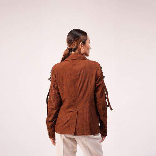 90 Feet Asha Loop Brown Suede Blazer Jacket for Women