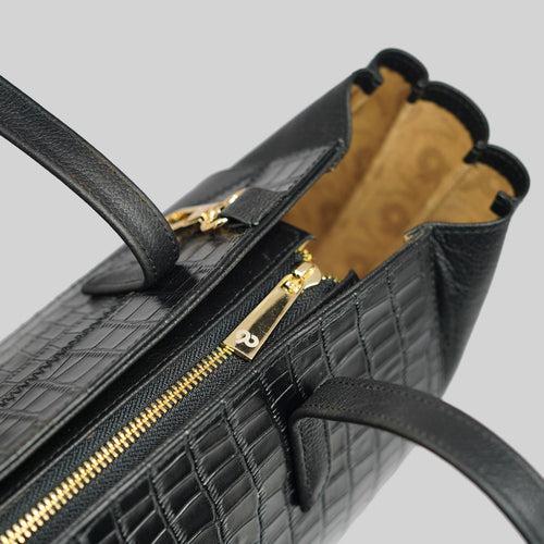 90 Feet Laila Black Textured Leather Tote Bag