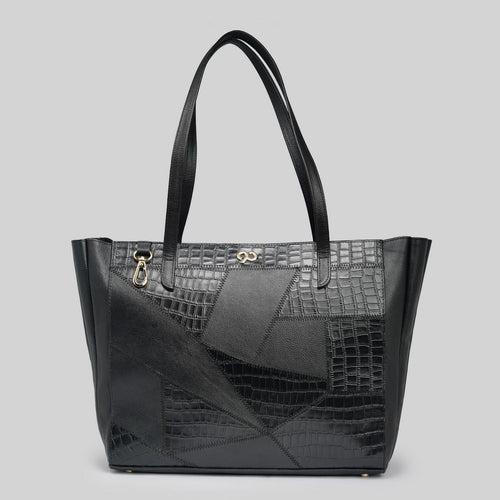 90 Feet Laila Black Textured Leather Tote Bag