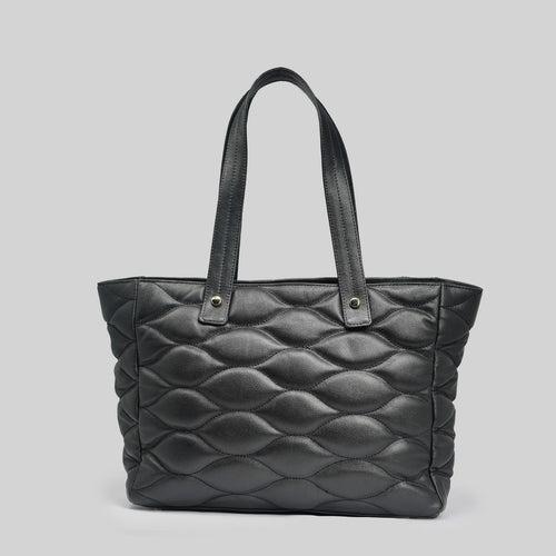 90 Feet Malini Quilted Black Leather Tote Bag