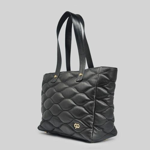 90 Feet Malini Quilted Black Leather Tote Bag