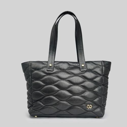 90 Feet Malini Quilted Black Leather Tote Bag