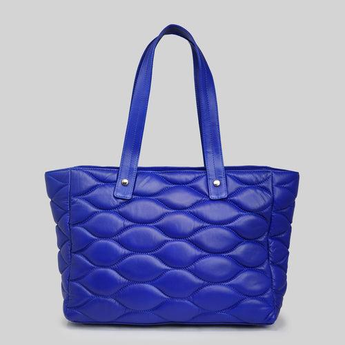 90 Feet Malini Quilted Cobalt Blue Leather Tote Bag