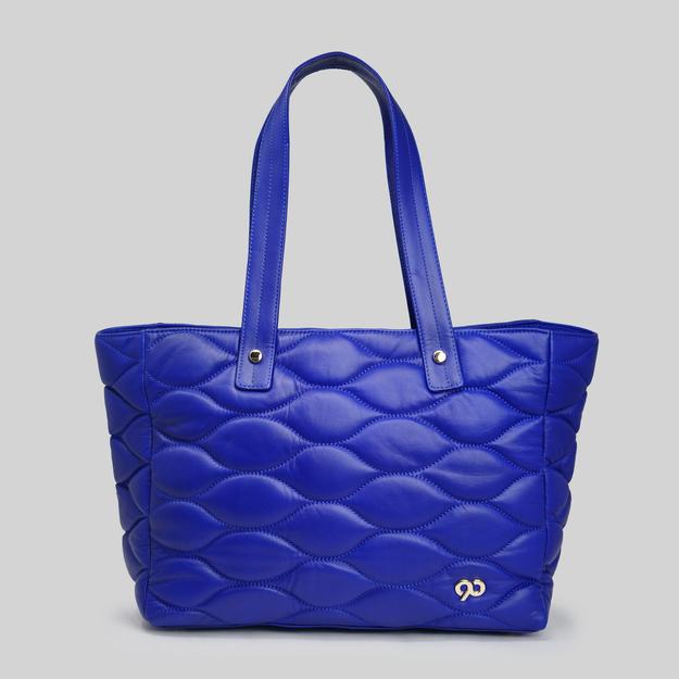 90 Feet Malini Quilted Cobalt Blue Leather Tote Bag