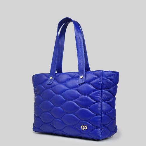 90 Feet Malini Quilted Cobalt Blue Leather Tote Bag