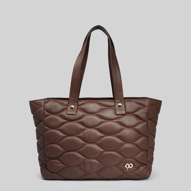 90 Feet Malini Quilted Cacao Brown Leather Tote Bag