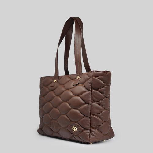 90 Feet Malini Quilted Cacao Brown Leather Tote Bag