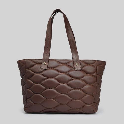 90 Feet Malini Quilted Cacao Brown Leather Tote Bag