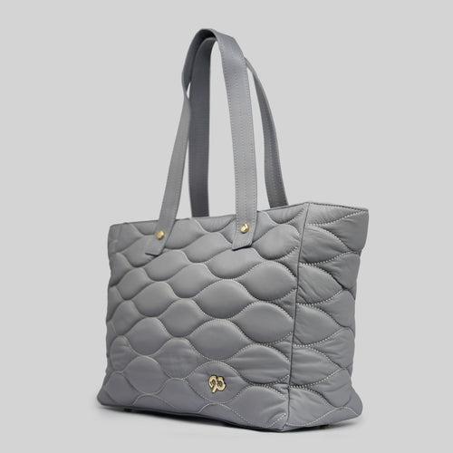 90 Feet Malini Quilted Grey Leather Tote Bag