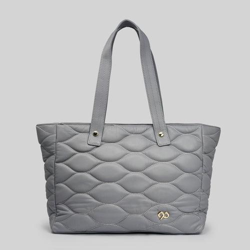 90 Feet Malini Quilted Grey Leather Tote Bag