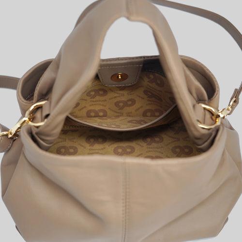 90 Feet Oat Beige Real Leather Bucket Sling/Potli Bag