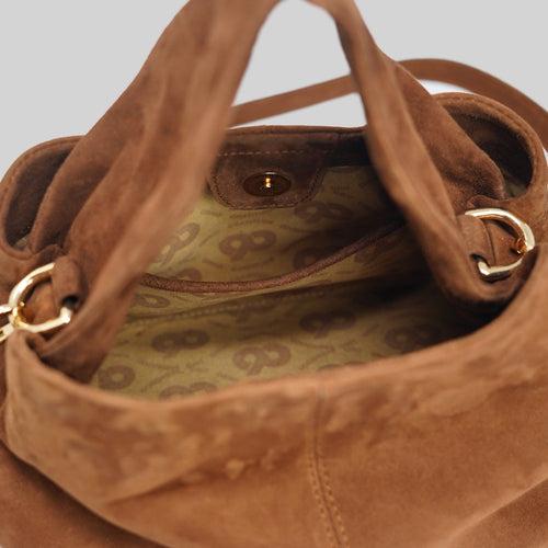 90 Feet Ruhi Brown Real Suede Bucket Sling/Potli bag