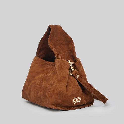 90 Feet Ruhi Brown Real Suede Bucket Sling/Potli bag