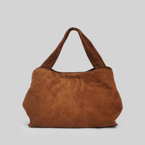 90 Feet Ruhi Brown Real Suede Bucket Sling/Potli bag