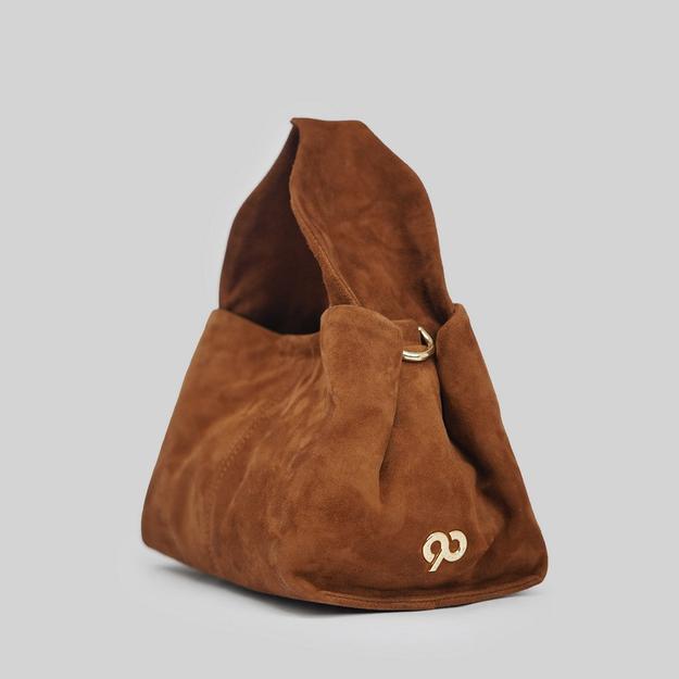 90 Feet Ruhi Brown Real Suede Bucket Sling/Potli bag