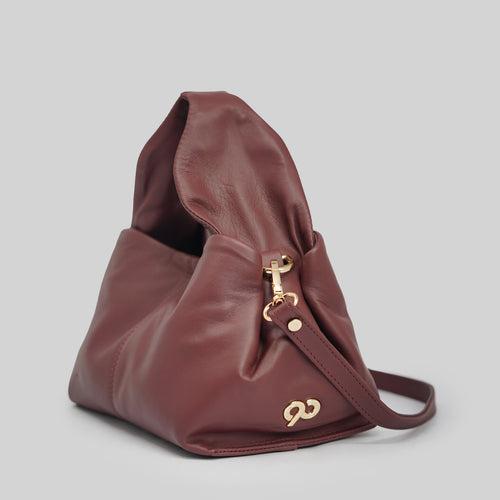 90 Feet Ruhi Burgundy Real Leather Bucket Sling/Potli Bag