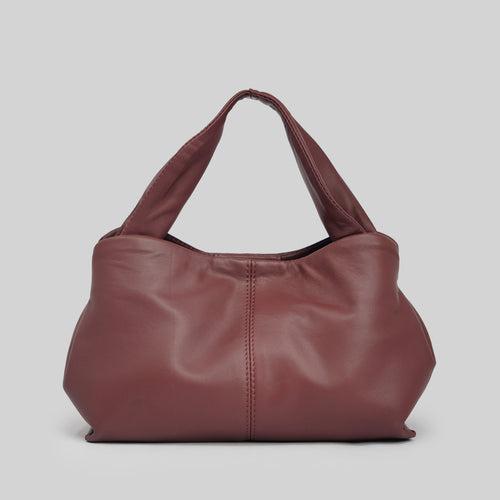 90 Feet Ruhi Burgundy Real Leather Bucket Sling/Potli Bag