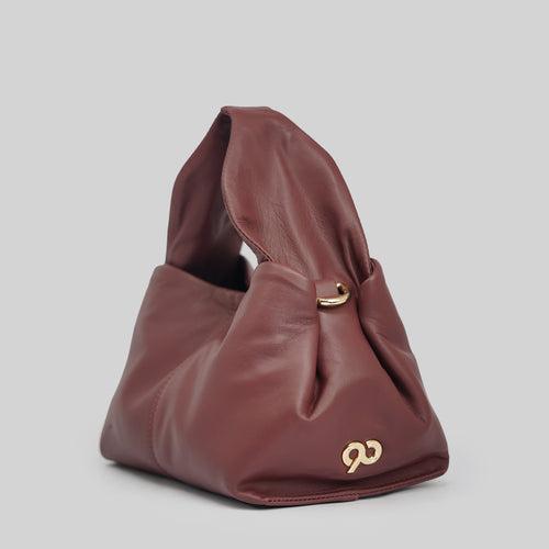 90 Feet Ruhi Burgundy Real Leather Bucket Sling/Potli Bag