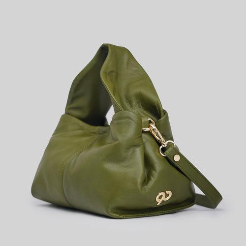 90 Feet Leaf Green Real Leather Bucket Sling/Potli Bag