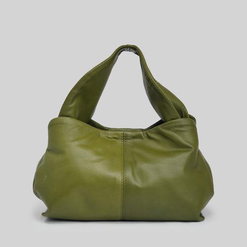 90 Feet Leaf Green Real Leather Bucket Sling/Potli Bag