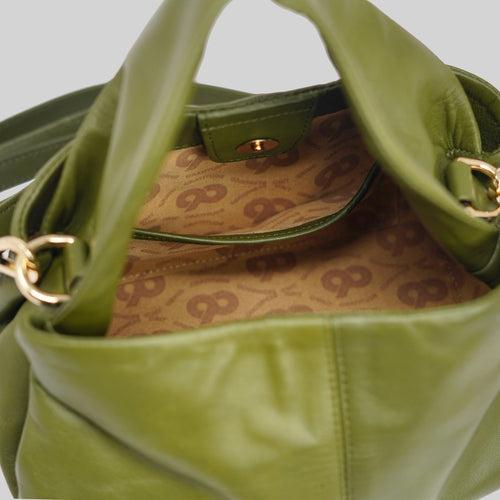 90 Feet Leaf Green Real Leather Bucket Sling/Potli Bag