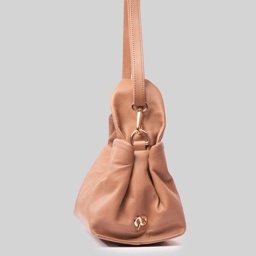 90 Feet Ruhi Dust Pink Real Leather Bucket Sling/Potli bag