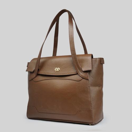 90 Feet Tara Dark Brown Leather Work Tote Bag (Large)