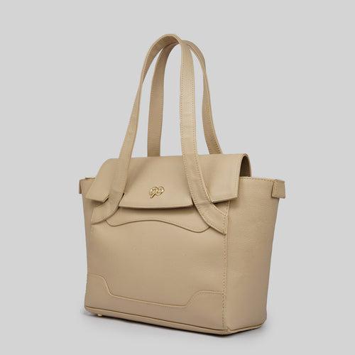 90 Feet Tara Mushroom Beige Leather Work Tote Bag (Medium)