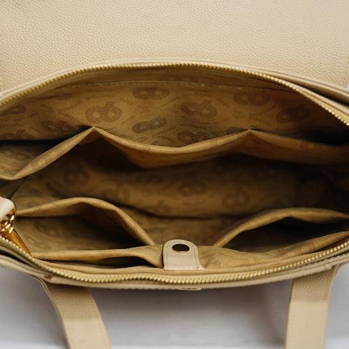 90 Feet Tara Mushroom Beige Leather Work Tote Bag (Medium)