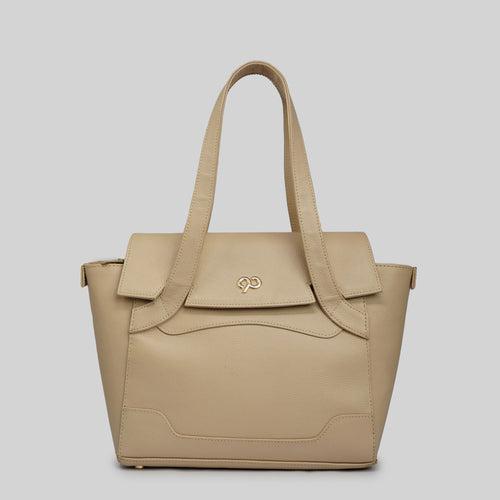 90 Feet Tara Mushroom Beige Leather Work Tote Bag (Medium)