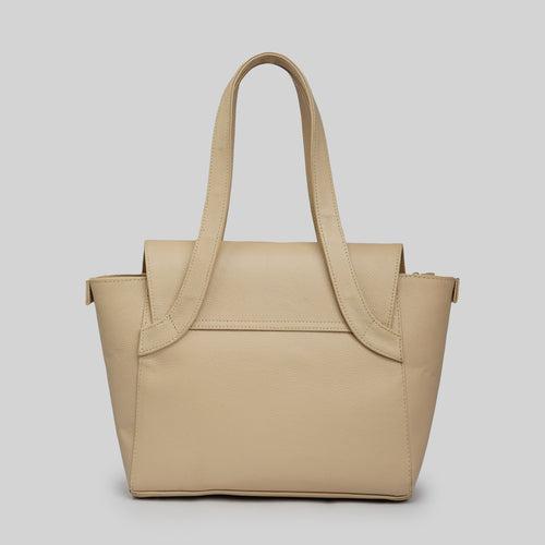 90 Feet Tara Mushroom Beige Leather Work Tote Bag (Medium)