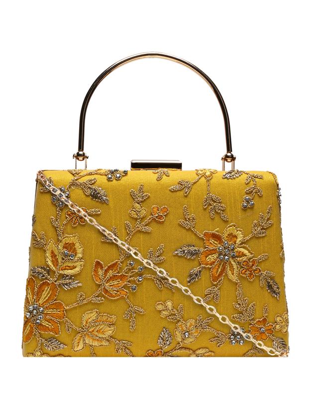 Horra Embellished Silk Clutch - Yellow