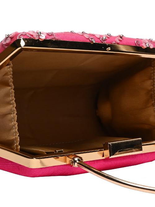 Horra Embellished Silk Clutch - Pink