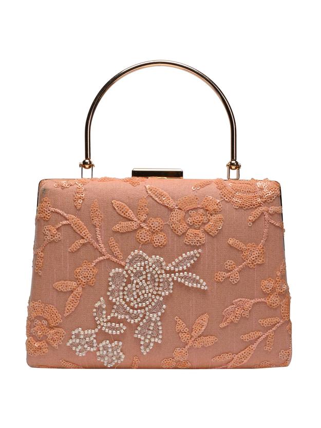 Horra Embellished Silk Clutch - Peach