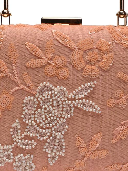 Horra Embellished Silk Clutch - Peach