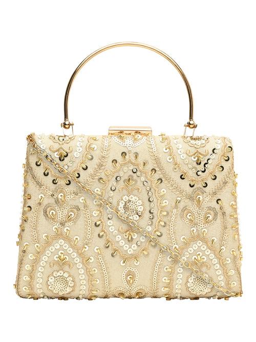 Horra Embellished Silk party Clutch - Light Gold