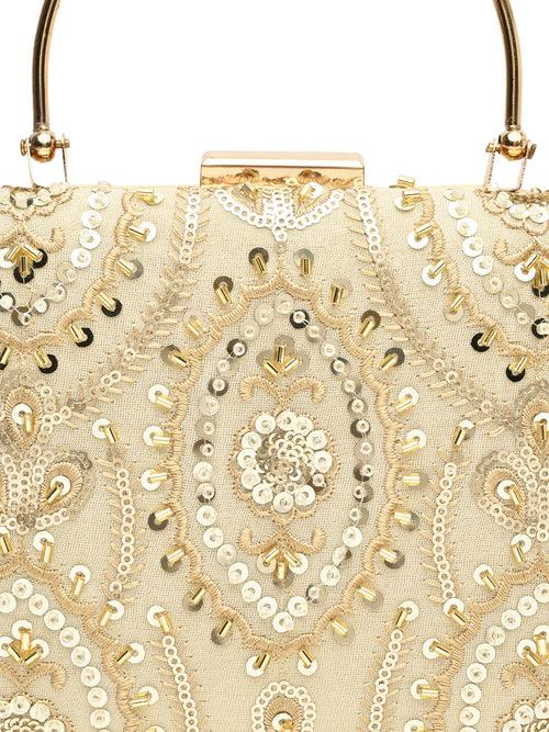 Horra Embellished Silk party Clutch - Light Gold