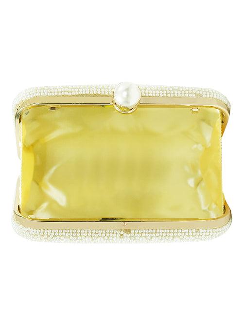 HORRA PEARL DESIGN PARTY CLUTCH WITH DETACHABLE CHAIN CREAM