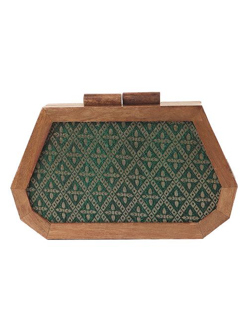 HORRA ZARI WORK WOODEN BOX CLUTCH MAROON WITH DETACHABLE CHAIN