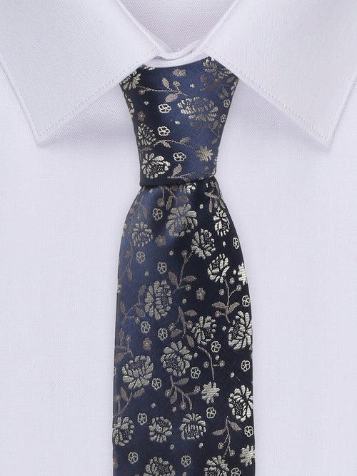 Cantabil Men's Navy Blue Printed Broad Tie